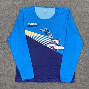 Rabbit Shirt Mens Medium Blue Long Sleeve Vented Running Crewneck Top Hoka One